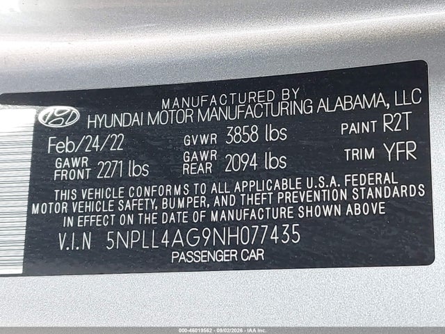 2022 Hyundai Elantra Se მანქანა იყიდება აუქციონზე, vin: 5NPLL4AG9NH077435, აუქციონის ნომერი: 46019562