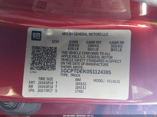 Aukcja sprzedaży 2025 Chevrolet Colorado 4wd Z71, vin: 1GCPTDEK0S1124385, numer aukcji: 46019569