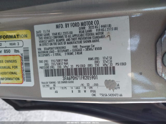 Продаж на аукціоні авто 2015 Ford Fusion Se, vin: 3FA6P0H71FR205901, номер лоту: 46019572