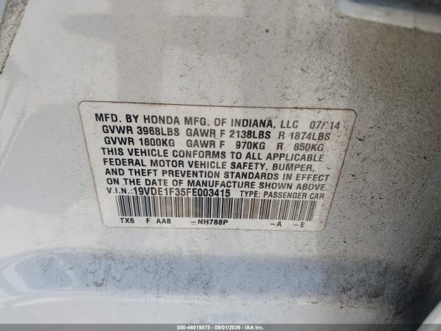 Aukcja sprzedaży 2015 Acura Ilx 2.0l, vin: 19VDE1F35FE003415, numer aukcji: 46019575