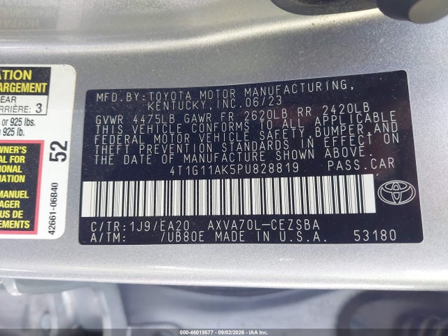 Aukcja sprzedaży 2023 Toyota Camry Se, vin: 4T1G11AK5PU828819, numer aukcji: 46019577