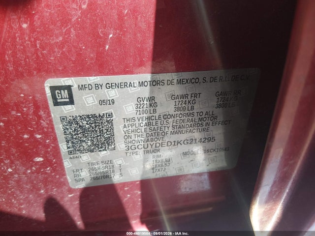 Aukcja sprzedaży 2019 Chevrolet Silverado 1500 Lt, vin: 3GCUYDED1KG214295, numer aukcji: 46019584