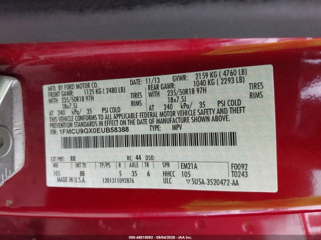 Продажа на аукционе авто 2014 Ford Escape Se, vin: 1FMCU9GX0EUB58388, номер лота: 46019592