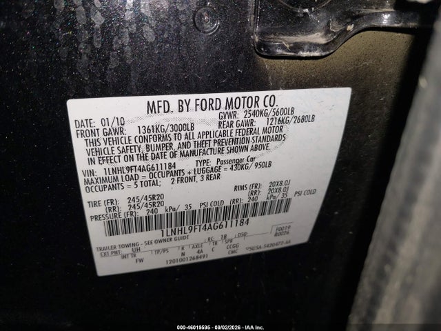 Auction sale of the 2010 Lincoln Mks Ecoboost, vin: 1LNHL9FT4AG611184, lot number: 46019595