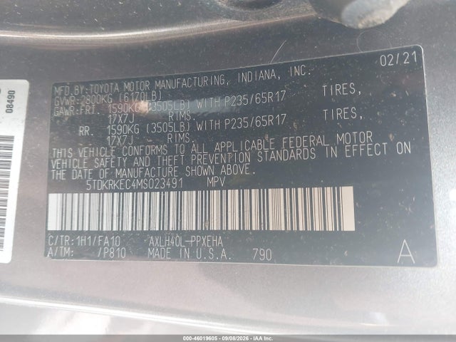 Продажа на аукционе авто 2021 Toyota Sienna Le, vin: 5TDKRKEC4MS023491, номер лота: 46019605
