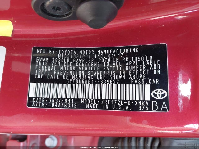 Продаж на аукціоні авто 2017 Toyota Corolla Le, vin: 5YFBURHE1HP639622, номер лоту: 46019614