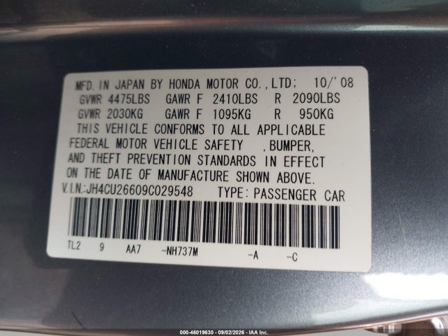 Auction sale of the 2009 Acura Tsx, vin: JH4CU26609C029548, lot number: 46019630