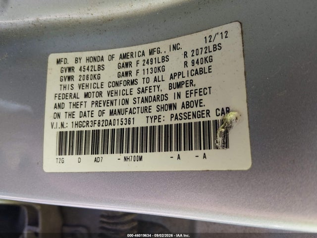 Продажа на аукционе авто 2013 Honda Accord Ex-l V-6, vin: 1HGCR3F82DA015361, номер лота: 46019634