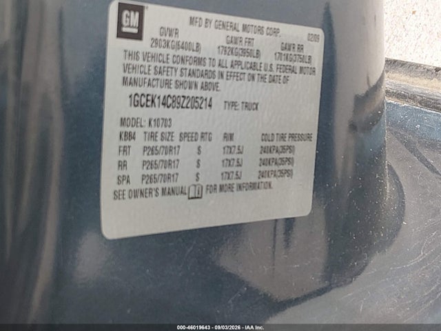 2009 Chevrolet Silverado 1500 Work Truck მანქანა იყიდება აუქციონზე, vin: 1GCEK14C89Z205214, აუქციონის ნომერი: 46019643