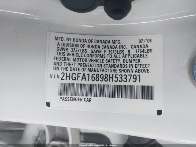 Aukcja sprzedaży 2008 Honda Civic Ex, vin: 2HGFA16898H533791, numer aukcji: 46019655