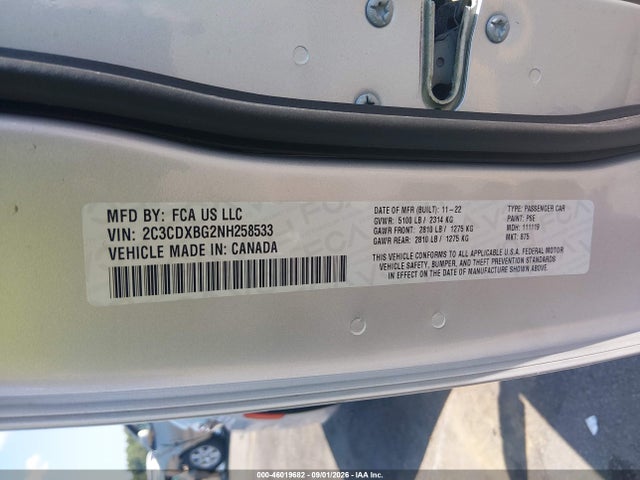 Продаж на аукціоні авто 2022 Dodge Charger Sxt Rwd, vin: 2C3CDXBG2NH258533, номер лоту: 46019682