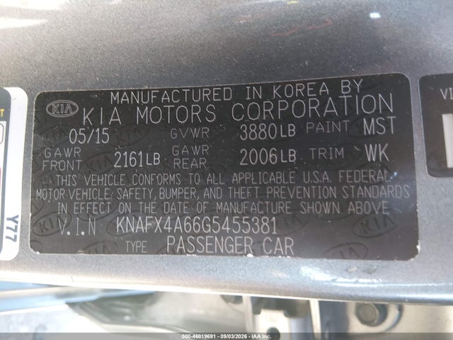 Auction sale of the 2016 Kia Forte Lx, vin: KNAFX4A66G5455381, lot number: 46019691
