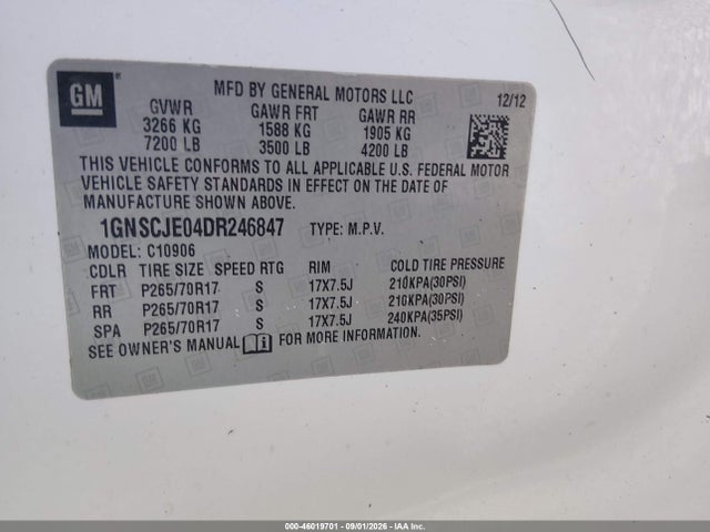 46019701 :رقم المزاد ، 1GNSCJE04DR246847 vin ، 2013 Chevrolet Suburban 1500 Lt مزاد بيع