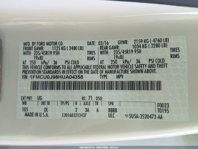 1FMCU0J98HUA04358 Ford Escape Titanium