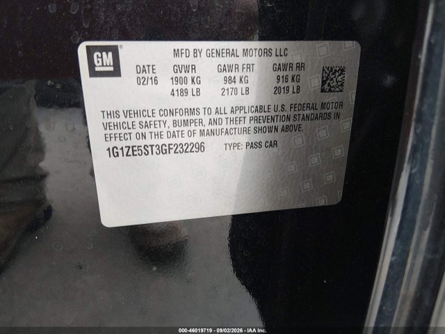 46019719 :رقم المزاد ، 1G1ZE5ST3GF232296 vin ، 2016 Chevrolet Malibu 1lt مزاد بيع