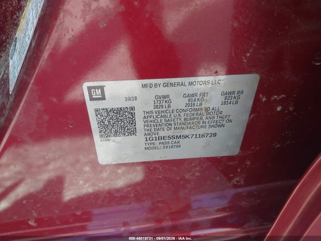 Продажа на аукционе авто 2019 Chevrolet Cruze Lt, vin: 1G1BE5SM5K7116739, номер лота: 46019731