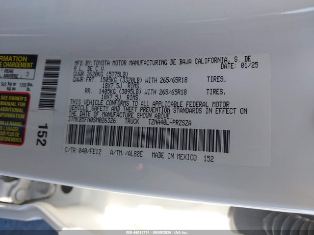 Aukcja sprzedaży 2025 Toyota Tacoma Trd Sport, vin: 3TMKB5FN0SM026326, numer aukcji: 46019751