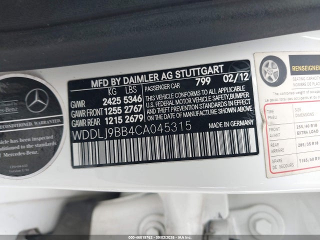 Aukcja sprzedaży 2012 Mercedes-benz Cls 550 4matic, vin: WDDLJ9BB4CA045315, numer aukcji: 46019762