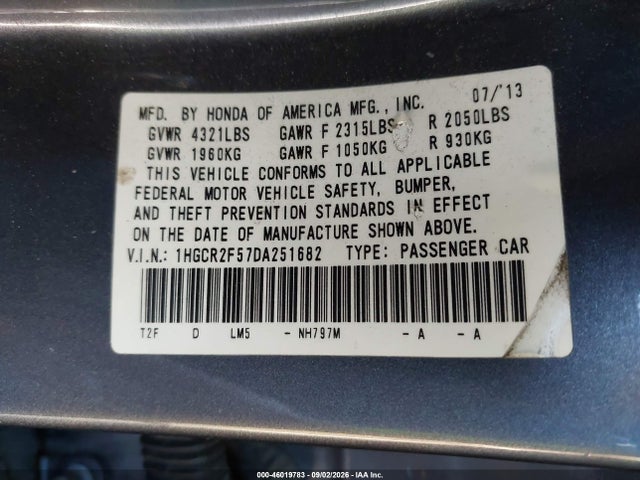 Продажа на аукционе авто 2013 Honda Accord Sport, vin: 1HGCR2F57DA251682, номер лота: 46019783