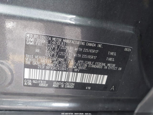 Продаж на аукціоні авто 2024 Toyota Rav4 Le, vin: 2T3F1RFV3RC459841, номер лоту: 46019789