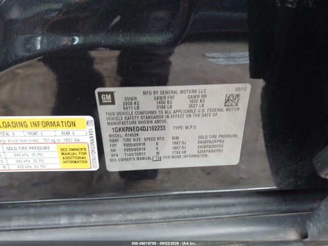Aukcja sprzedaży 2013 Gmc Acadia Sle-1, vin: 1GKKRNED4DJ182233, numer aukcji: 46019798