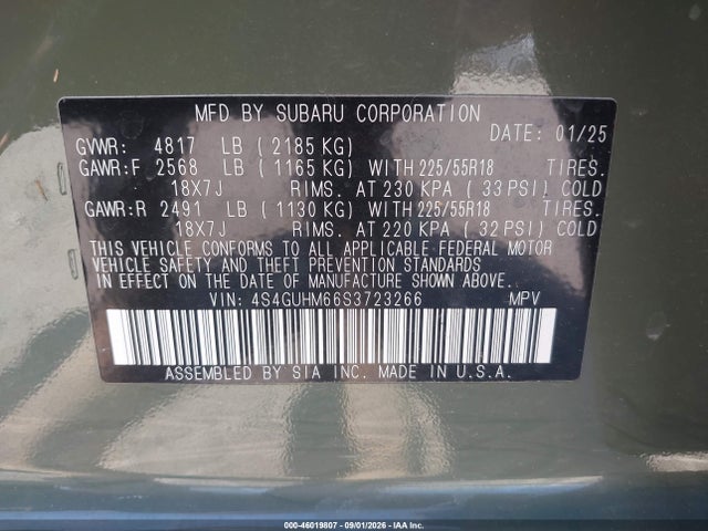 Продажа на аукционе авто 2025 Subaru Crosstrek Limited, vin: 4S4GUHM66S3723266, номер лота: 46019807