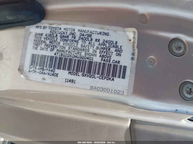 Продажа на аукционе авто 1998 Toyota Camry Ce, vin: 4T1BG22K0WU320401, номер лота: 46019828