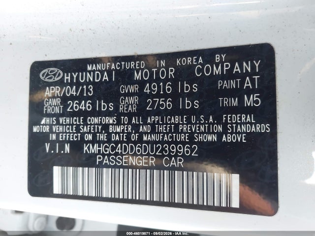 Aukcja sprzedaży 2013 Hyundai Genesis 3.8, vin: KMHGC4DD6DU239962, numer aukcji: 46019871