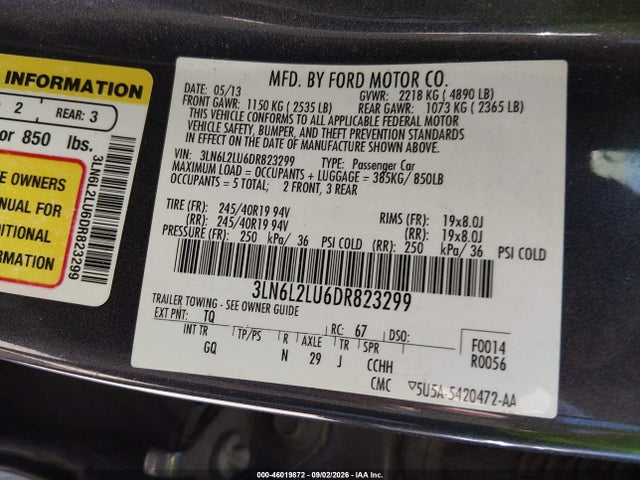 Продаж на аукціоні авто 2013 Lincoln Mkz Hybrid, vin: 3LN6L2LU6DR823299, номер лоту: 46019872