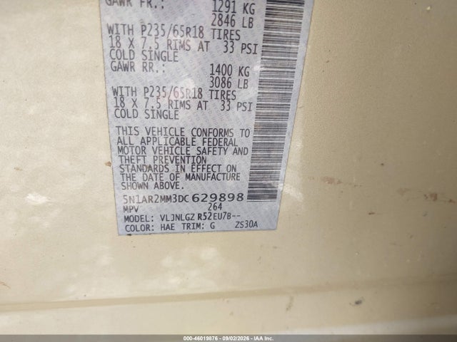 Продаж на аукціоні авто 2013 Nissan Pathfinder Sl, vin: 5N1AR2MM3DC629898, номер лоту: 46019876