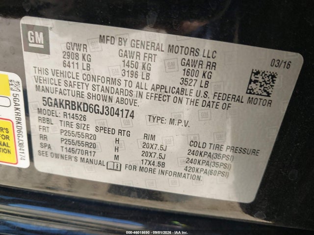 Продаж на аукціоні авто 2016 Buick Enclave Leather, vin: 5GAKRBKD6GJ304174, номер лоту: 46019890