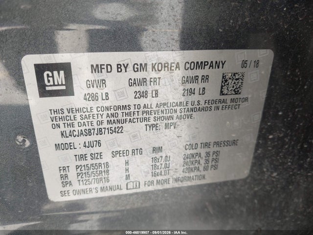 2018 Buick Encore Preferred მანქანა იყიდება აუქციონზე, vin: KL4CJASB7JB715422, აუქციონის ნომერი: 46019907
