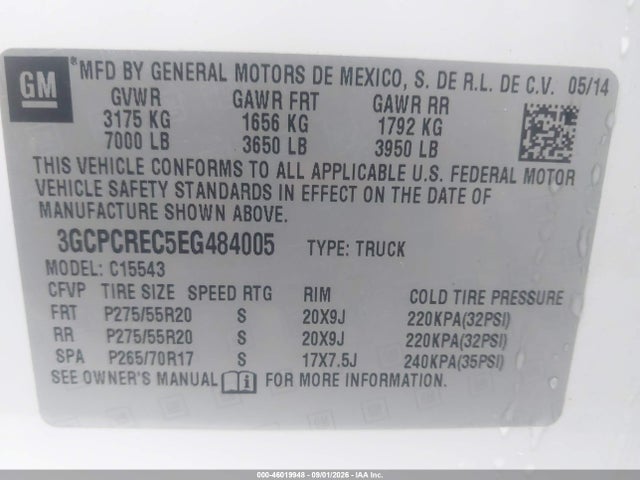 Aukcja sprzedaży 2014 Chevrolet Silverado 1500 Lt, vin: 3GCPCREC5EG484005, numer aukcji: 46019948