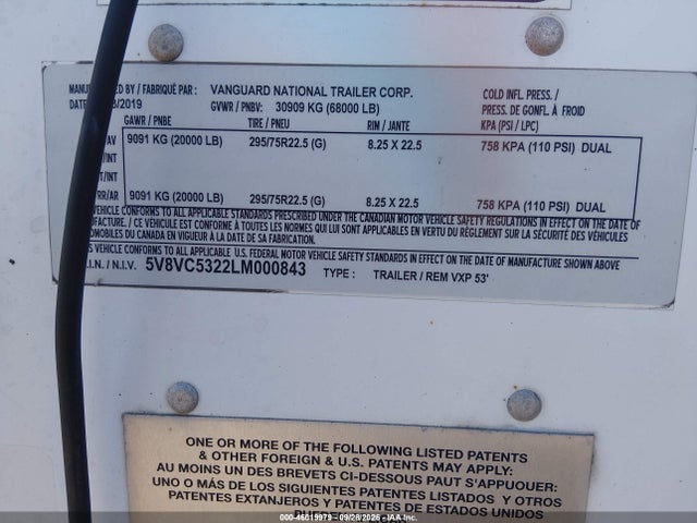 Продаж на аукціоні авто 2020 Vanguard National Unknown, vin: 5V8VC5322LM000843, номер лоту: 46019979