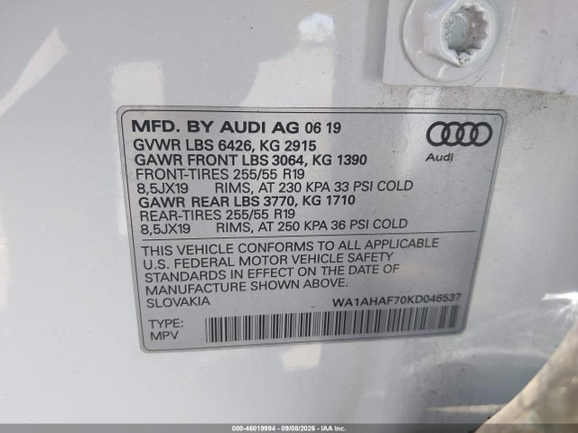 WA1AHAF70KD046537 Audi Q7 45 Premium