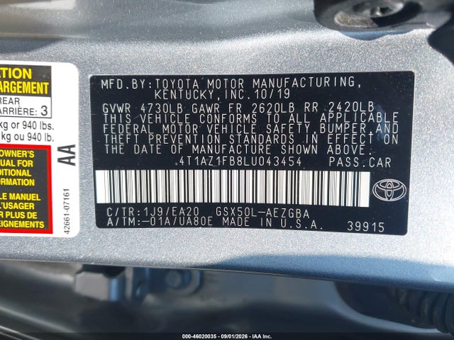 Aukcja sprzedaży 2020 Toyota Avalon Xle, vin: 4T1AZ1FB8LU043454, numer aukcji: 46020035