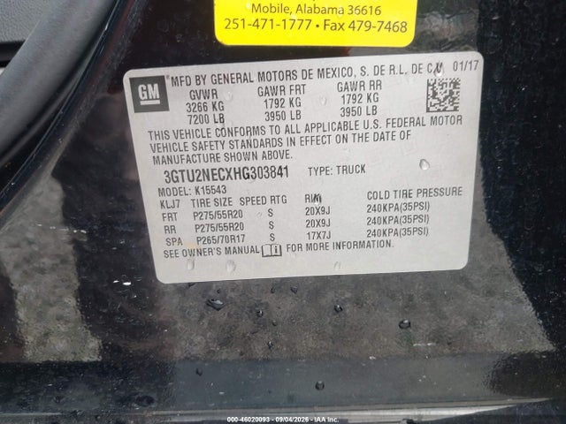 3GTU2NECXHG303841 GMC Sierra 1500 Slt
