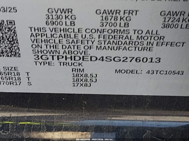 46020096 :رقم المزاد ، 3GTPHDED4SG276013 vin ، 2025 Gmc Sierra 1500 2wd  Short Box Slt مزاد بيع