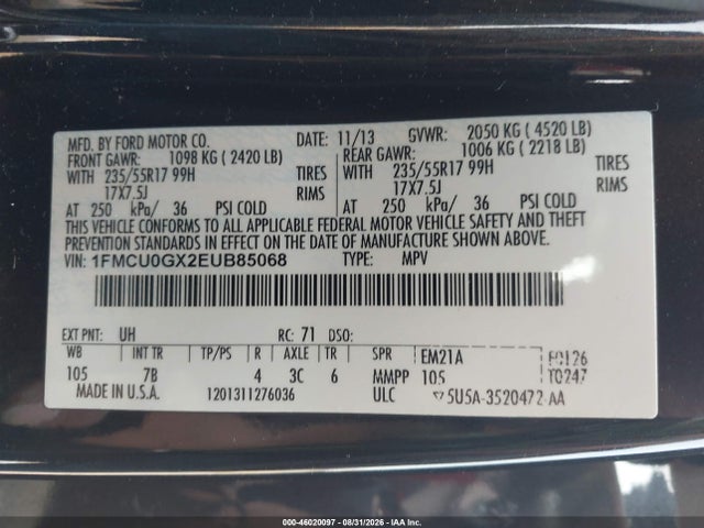 Aukcja sprzedaży 2014 Ford Escape Se, vin: 1FMCU0GX2EUB85068, numer aukcji: 46020097
