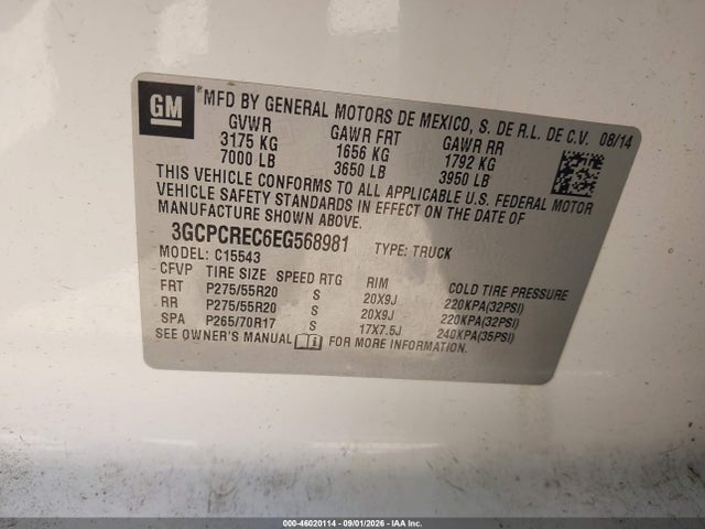 2014 Chevrolet Silverado 1500 1lt მანქანა იყიდება აუქციონზე, vin: 3GCPCREC6EG568981, აუქციონის ნომერი: 46020114
