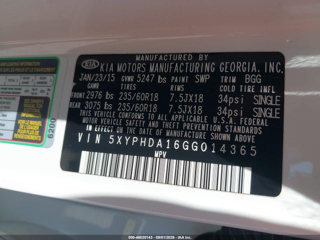 KIA Sorento 2.0t Ex 2016 5XYPHDA16GG014365 Image 9