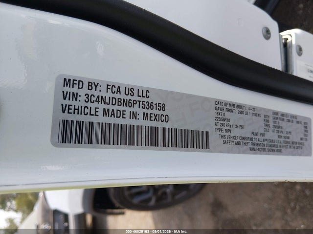 46020163 :رقم المزاد ، 3C4NJDBN6PT536158 vin ، 2023 Jeep Compass Altitude 4x4 مزاد بيع