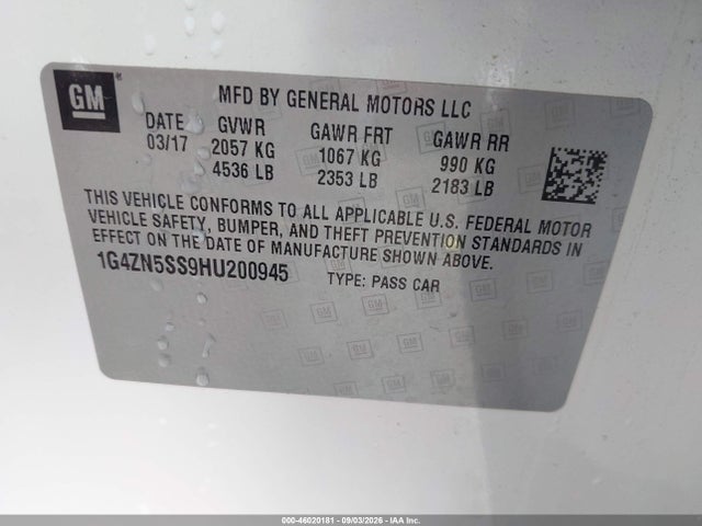 46020181 :رقم المزاد ، 1G4ZN5SS9HU200945 vin ، 2017 Buick Lacrosse Preferred مزاد بيع