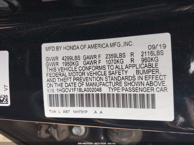 Honda ACCORD LX 2020 1HGCV1F18LA002048 Image 9