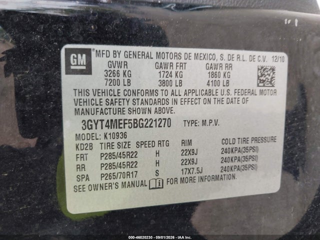 Aukcja sprzedaży 2011 Cadillac Escalade Ext Luxury, vin: 3GYT4MEF5BG221270, numer aukcji: 46020230