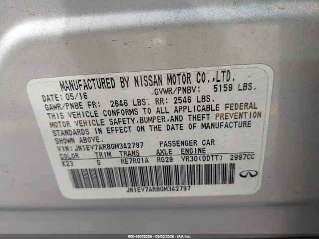 Aukcja sprzedaży 2016 Infiniti Q50 3.0t Premium, vin: JN1EV7AR8GM342797, numer aukcji: 46020256