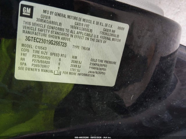 Продаж на аукціоні авто 2009 Gmc Sierra 1500 Sle, vin: 3GTEC23019G266723, номер лоту: 46020266
