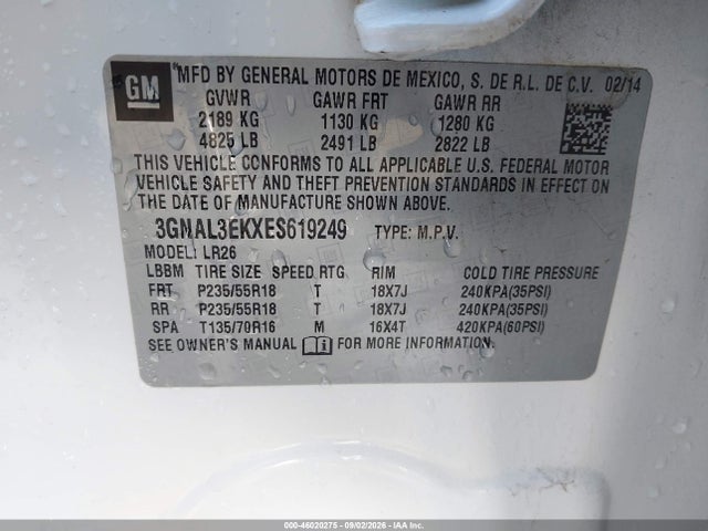 Продажа на аукционе авто 2014 Chevrolet Captiva Sport Lt, vin: 3GNAL3EKXES619249, номер лота: 46020275