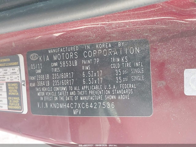Продажа на аукционе авто 2012 Kia Sedona Ex, vin: KNDMH4C7XC6427536, номер лота: 46020321