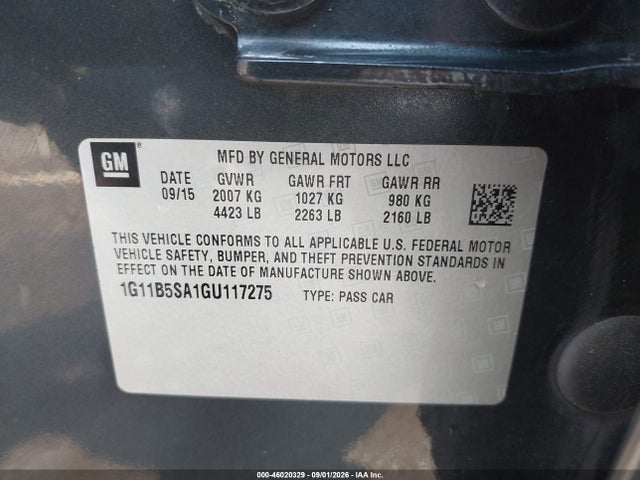 Продаж на аукціоні авто 2016 Chevrolet Malibu Limited Ls, vin: 1G11B5SA1GU117275, номер лоту: 46020329